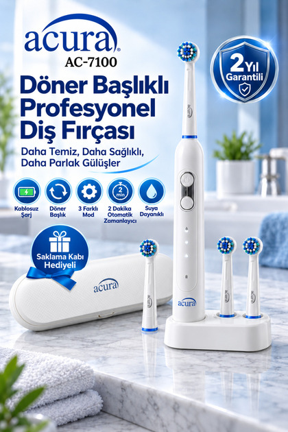 AC-7100 Döner Başlıklı Profesyonel Şarjlı Diş Fırçası