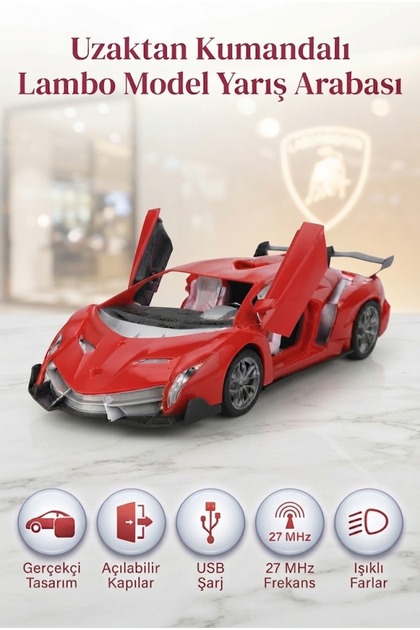 1:18 Ölçek 27 CM USB Şarjlı Işıklı Uzaktan Kumandalı Lambo Model Yarış Arabası