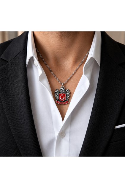 Turkey Emblem Moon and Star Detailed Men's Necklace – Strong and Stylish Design