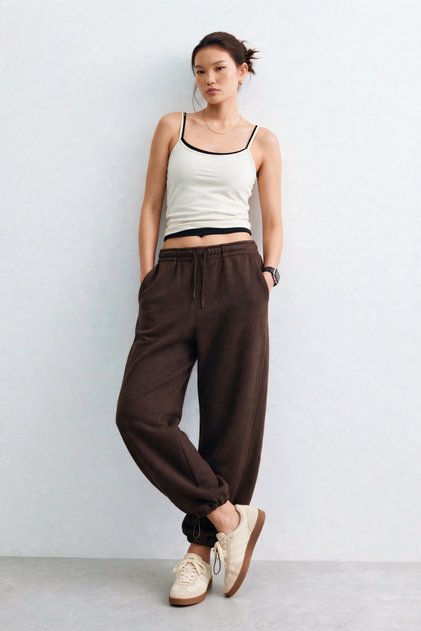 Women's Oversized Sweatpants with Wide Legs - Bitter Brown