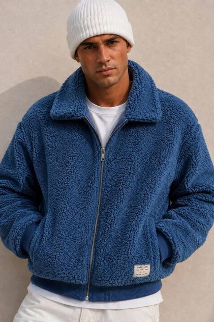 Men's Indigo Basic Plush Coat Ls-86042