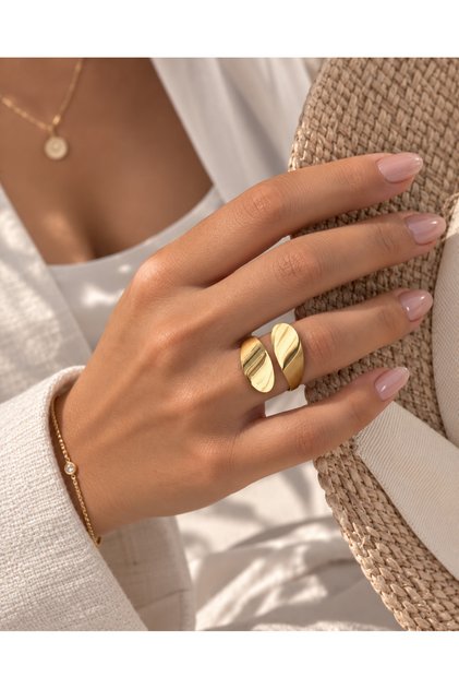 Gold and Silver Color Double Drop Form Modern Open Women's Ring with 2 Color Options