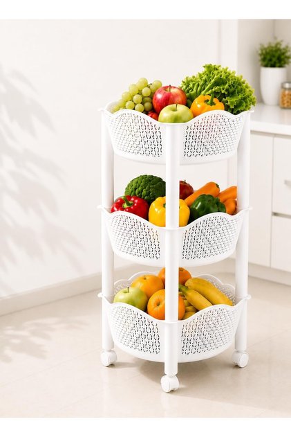 3-Tier Vegetable and Fruit Storage Cart with Wheels – Multi-purpose Storage Basket for Kitchen and Space Saving