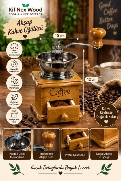 Manual Coffee Grinder with Wooden Case – Hand Grinder with Drawer