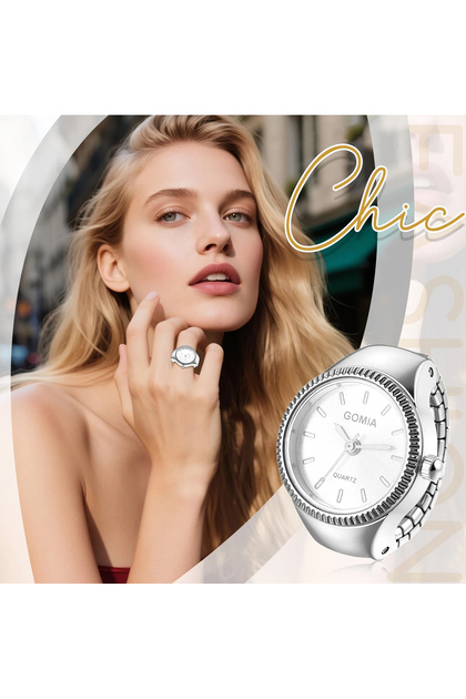 Unisex Kavisli Parmak Saati Elastik Kordonlu Quartz Yüzük Saat