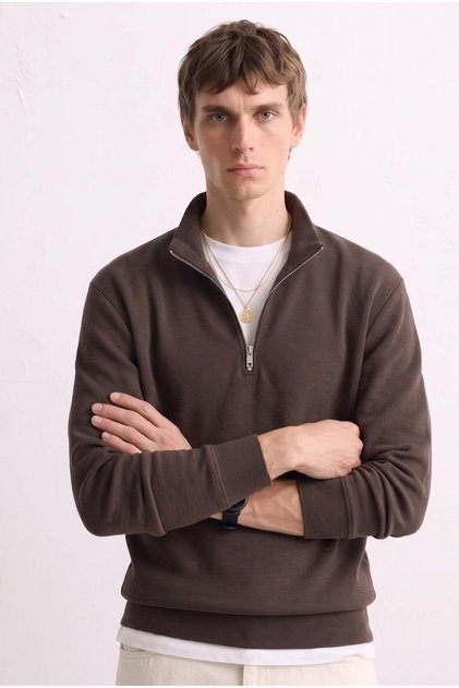 Men's half-zip stand collar sweatshirt - coffee