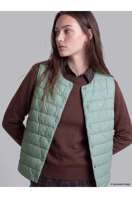 Vizyon New Season Green Crew Neck Women's Puffer Vest