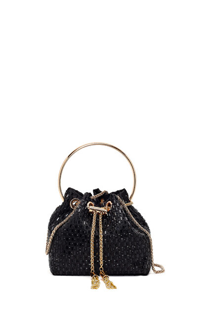 Women's Black Long Chain Strap Stoned Mini Evening Dress Bag Wb34000160
