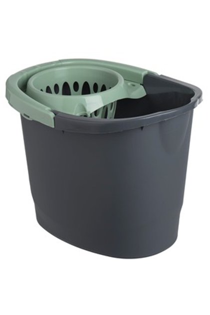 Galeata ovala pentru mop cu storcator, negru si verde menta, 15L, 36x26x26 cm, maner ergonomic