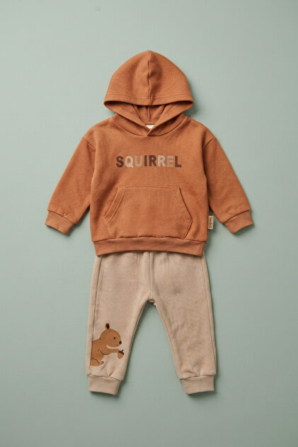 Baby Boy Squirrel Themed Back Print Sweatshirt and Sweatpants 2-Piece Set