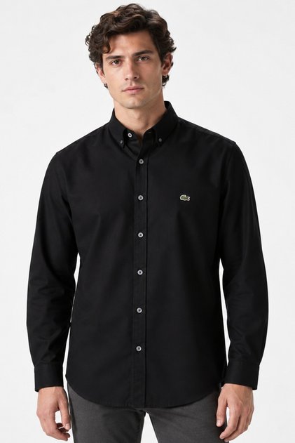 Mens Slim Fit Black Shirt Dar Kesim Pamuklu Erkek Gömlek Siyah