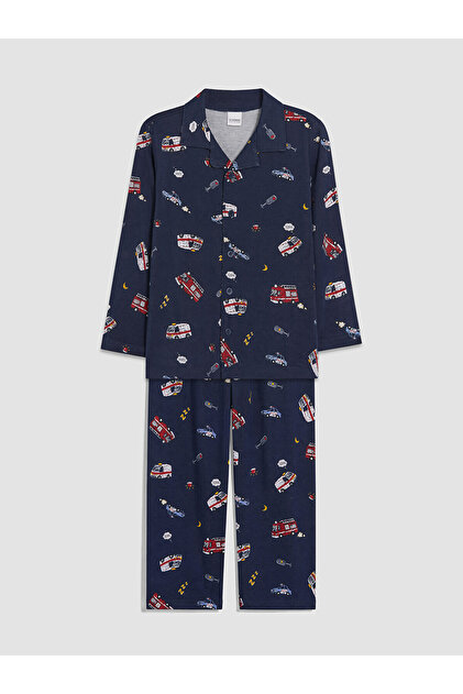 LCW Kids Lacivert Gömlek Yaka Erkek Çocuk Pijama Takımı