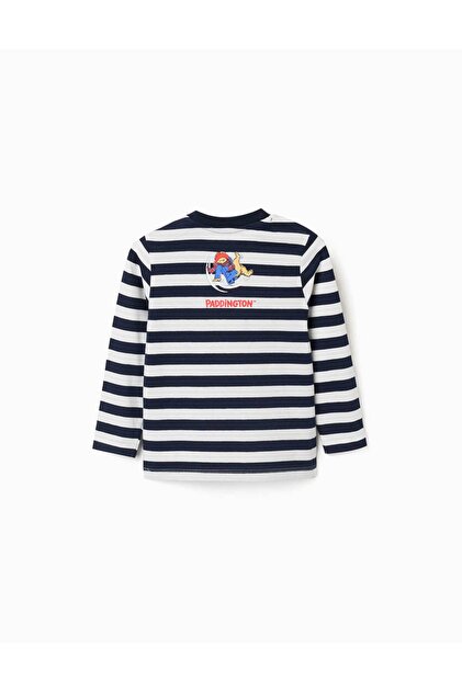 Long Sleeve Striped T-Shirt With Paddington For Baby Boys, White/Blue