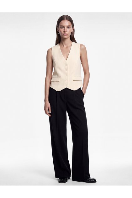Buttoned V-Neck Sleeveless Blazer Vest with Pockets