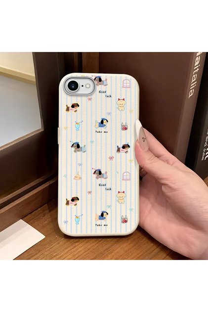 iPhone 7/8/Se 2020 2022 Compatible White Leather Textured Silicone Protects Camera Shock-Absorbing Cartoon Dog Pattern Case