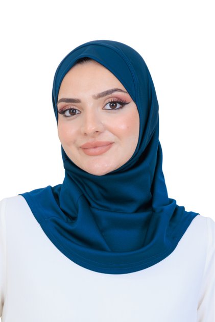 Ready-To-Wear Headscarf Practical Snap-On Women's Daily Shawl Lightweight Wrinkle Resistant Navy Blue