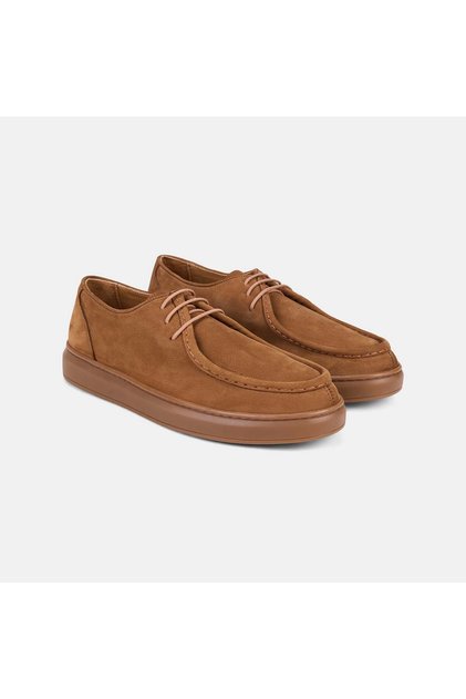 Men's Tan Lace-Up Apron Stitched Nubuck Casual Shoes