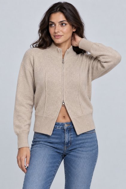 Women's Double Zipper Turtleneck Cardigan