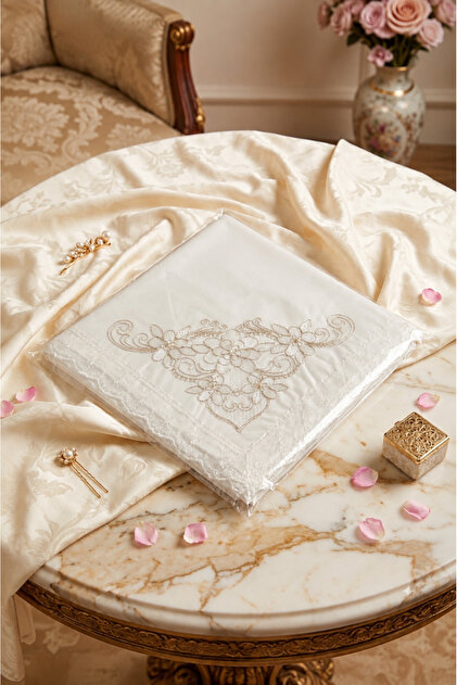 Şüheda Bohça Four Corner Laced 100X100 cm Cream - Gold