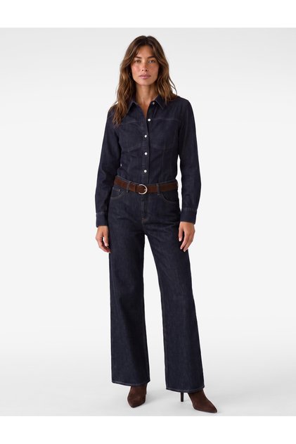 Regular Waist Spanish Flare Denim Trousers with Belted Pockets - Flare Jeans