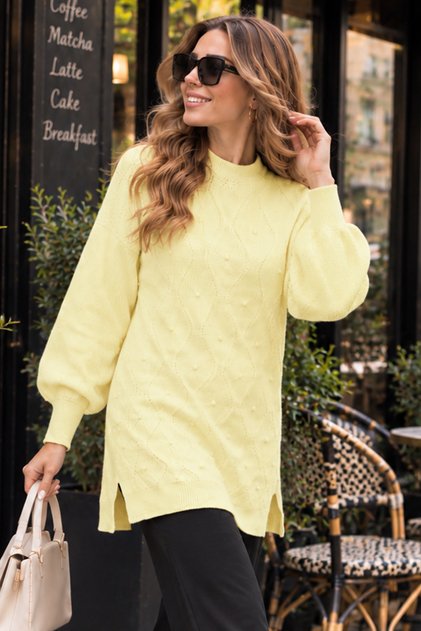 Pearl Embroidered Knitwear Sweater K6036 Lemon Yellow