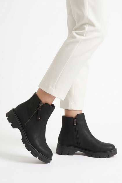 Molay Double Zipper Non-Slip Sole Women's Boots Black Emerald