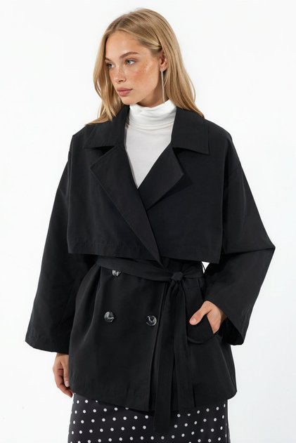 Double-Breasted Collar Belted Trench Coat
