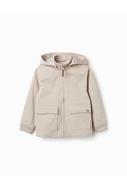 Jacket With Lining And Removable Hood For Boys, Light Beige