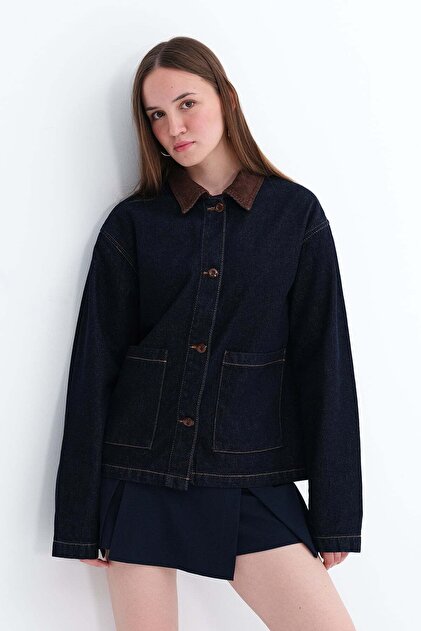 Velvet Collar Pocket Denim Jacket C26004