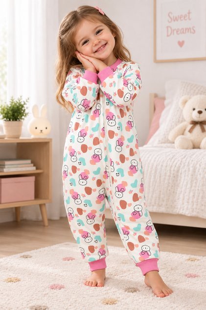 Girl's 2.5 Tog Sleeping Bag Long Sleeve Zipper Winter Rabbit Patterned