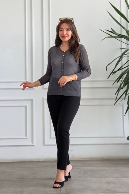Thin Front-Stapled Detailed Knitwear Cardigan