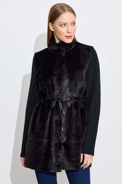 Knitted sleeve detail suede coat black