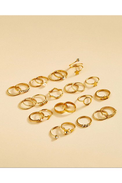 Women Gold Embellished Finger Rings 25 Piece Set