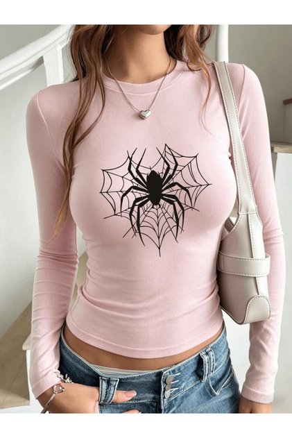Long Sleeve Spiderweb Hearth Graph Printed Blouse Body