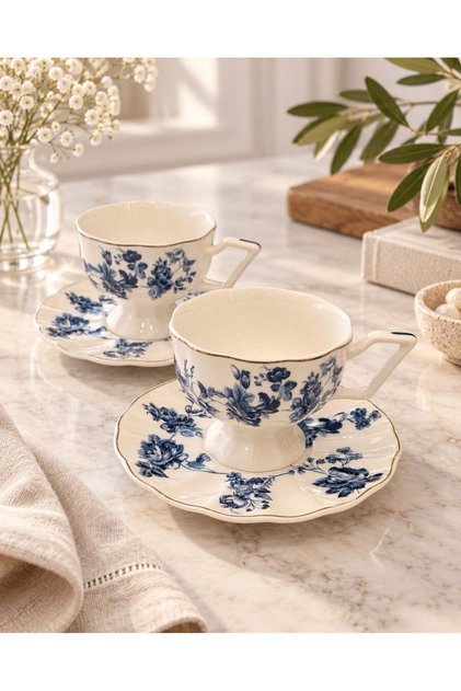 Vintage Coffee Cup Set for 2 People