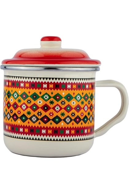 AlSaif Al Badia Design Enamelware Fresh Milk Ideal Mug, 12 cm Size, White/Black