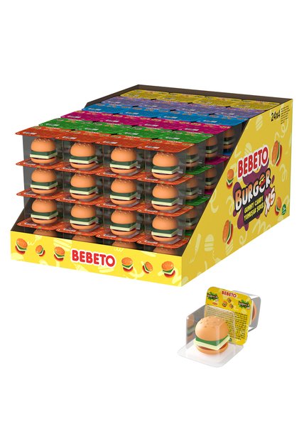 Burger XS – Bomboane gumate inedite în formă de burgeri în miniatură – Cutie de prezentare 10.5g x 24x4