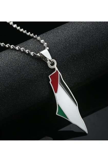 Palestinian Flag Enamel Map Steel Necklace - Homeland Themed Tarnish-Resistant Unisex Chain Necklace