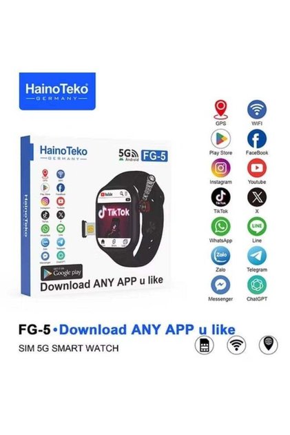 Haino Teko FG-5 Smartwatch 5G Dual Camera Smart Watch Black Edition with SIM Card Slot, HD Touch Screen, Heart Rate & Health Tracking, Sport Modes, Extra Straps included