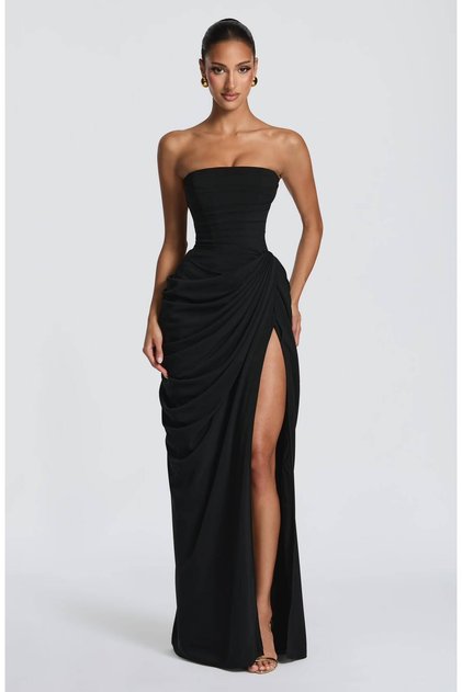 Premium Trend Corset Detailed Slit Strapless Dress
