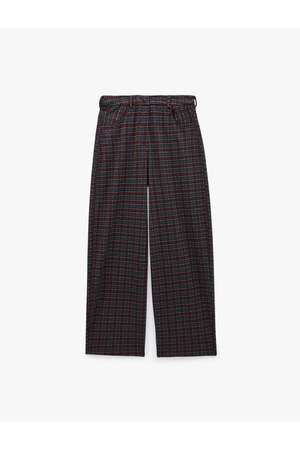 Regular Waist Pocketed Plaid Patterned Balloon Fit Barrel Trousers