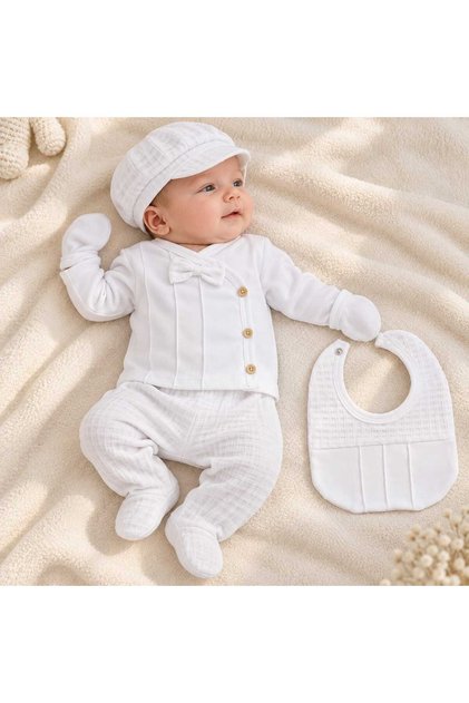 Baby Boy Newborn Bow Tie Detailed Double Breasted 5-Piece Hospital Discharge Set