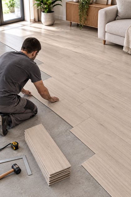 25x70 Cm (7 Adet 1,22 m²) Lvt Kendinden Yapışkanlı Gri Ahşap Dokulu Yer Zemin Kaplama Paneli