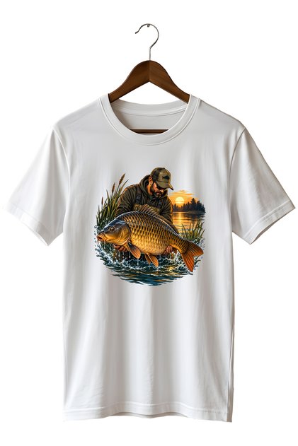 Widi Collection Carp Fish and Fisherman Print Unisex T-Shirt – Angling Themed Short Sleeve Crew Neck