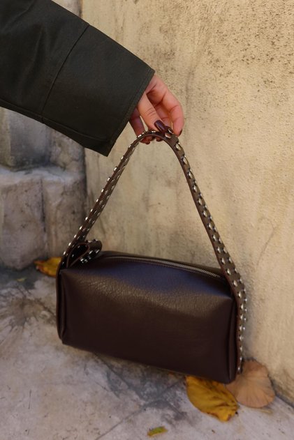 Trok Embroidered Zippered Casual Leather Bag Bitter Brown