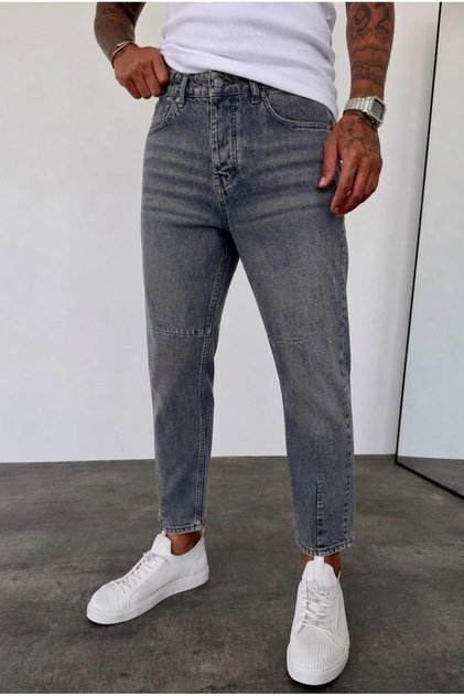 Men's Boyfriend Fit Denim Fabric Blue Distressed Jean Jeans with Knee & Hem Stitching Detail Ke-1277