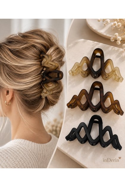 Matte Acrylic Hair Clips Set of 3 Wavy Model