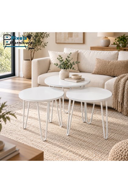 Bekz Furniture 3-Piece Round Design Nesting Side Table Set