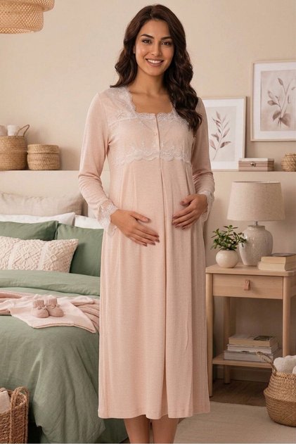 Cotton Maternity Nightgown with Breastfeeding Feature Effortt