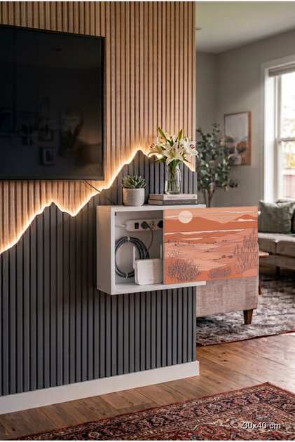 Aesthetic Solid Wood Sliding Door Modem Storage Cabinet Cable Hider Cable Organizer